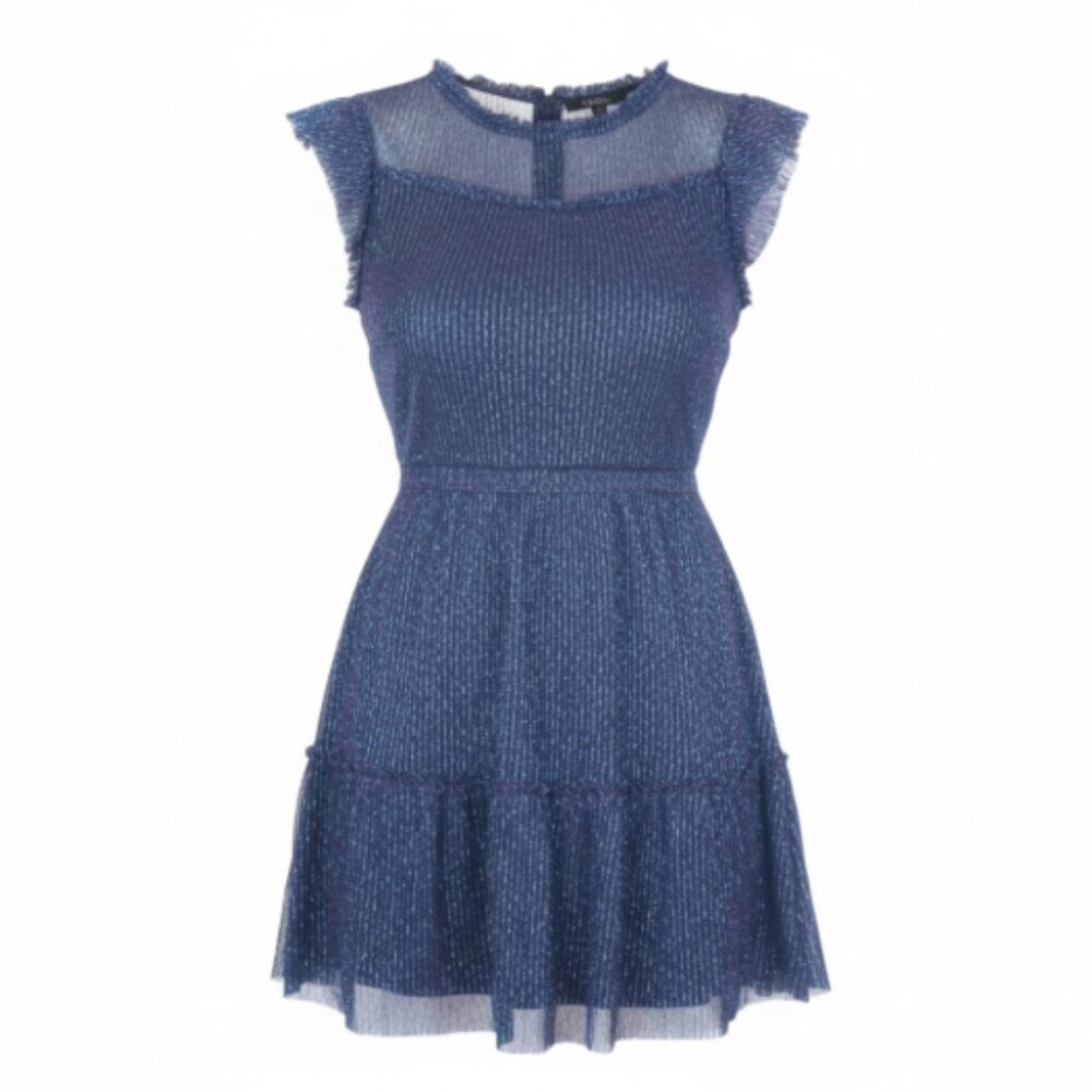 Girls Zunie Dress 14 Navy Blue Sparkle Tiered Ruffle Sleeveless Lined Party